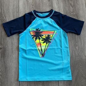 Lands end Kids Swim Shirt with Palm Tree Design - Blue